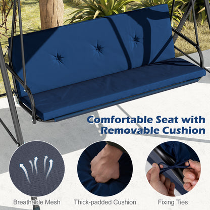Patio Swing Chair with Adjustable Canopy & Removable Cushion and Metal Stand, Navy Porch Swings at Gallery Canada