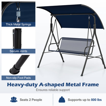 Patio Swing Chair with Adjustable Canopy & Removable Cushion and Metal Stand, Navy Porch Swings at Gallery Canada