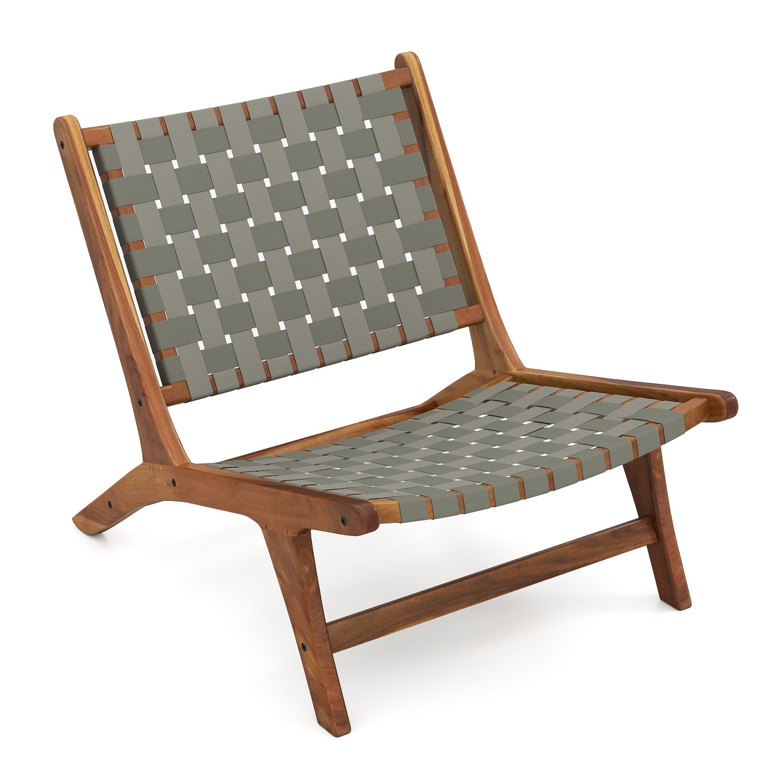Patio Teak Wood Chair Outdoor Mid-Century Accent Chair with Nylon Webbing Seat Patio Dining Chairs at Gallery Canada
