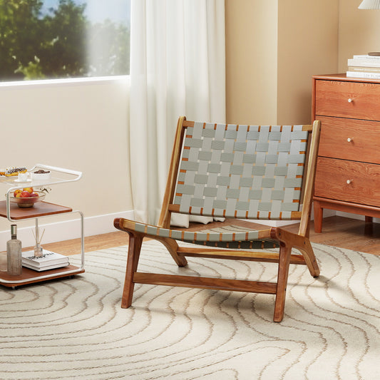 Patio Teak Wood Chair Outdoor Mid-Century Accent Chair with Nylon Webbing Seat Patio Dining Chairs Options at Gallery Canada