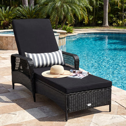 Wicker Chaise Lounge Chair, Wood Grain, Adjustable Backrest, Black Outdoor Chaise Lounges at Gallery Canada