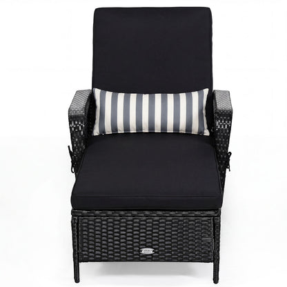 Wicker Chaise Lounge Chair, Wood Grain, Adjustable Backrest, Black Outdoor Chaise Lounges at Gallery Canada