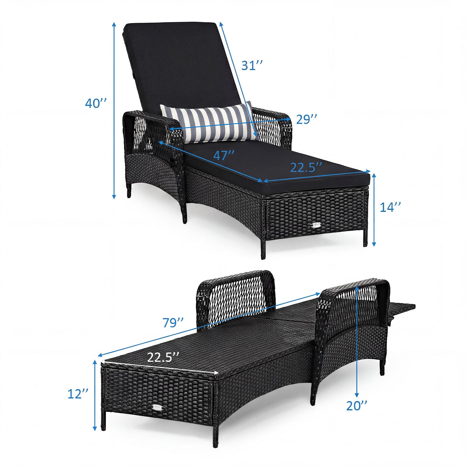 Wicker Chaise Lounge Chair, Wood Grain, Adjustable Backrest, Black Outdoor Chaise Lounges at Gallery Canada