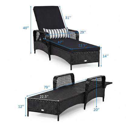 Wicker Chaise Lounge Chair, Wood Grain, Adjustable Backrest, Black Outdoor Chaise Lounges at Gallery Canada