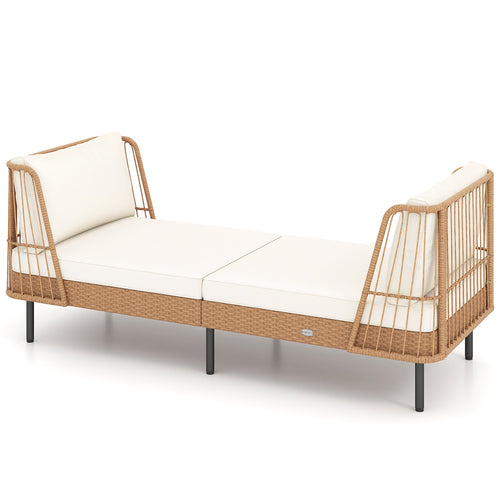 Patio Wicker Daybed Outdoor Boho Rattan Loveseat Sofa with Seat and Back Cushions, White