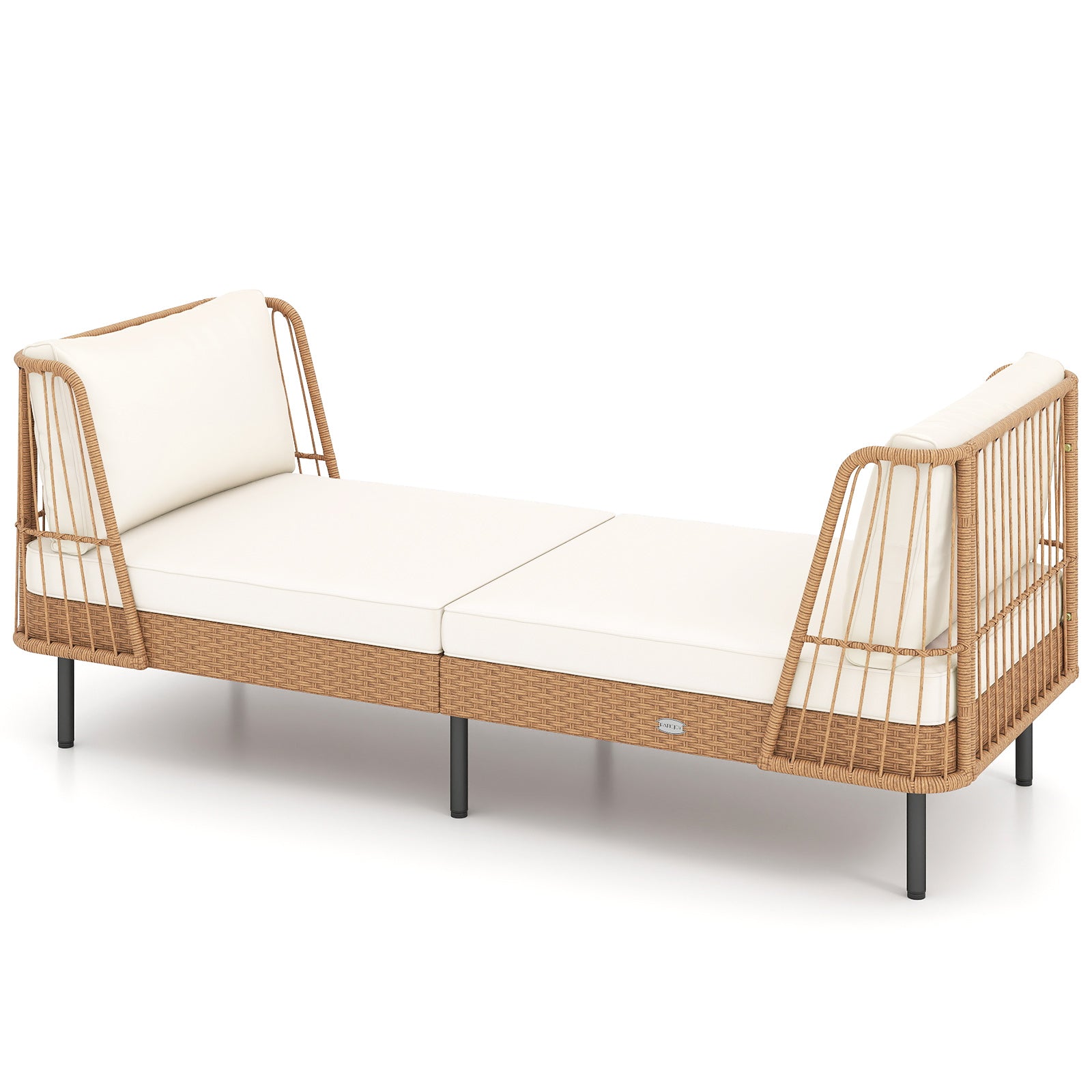 Patio Wicker Daybed Outdoor Boho Rattan Loveseat Sofa with Seat and Back Cushions, White Outdoor Sectionals at Gallery Canada
