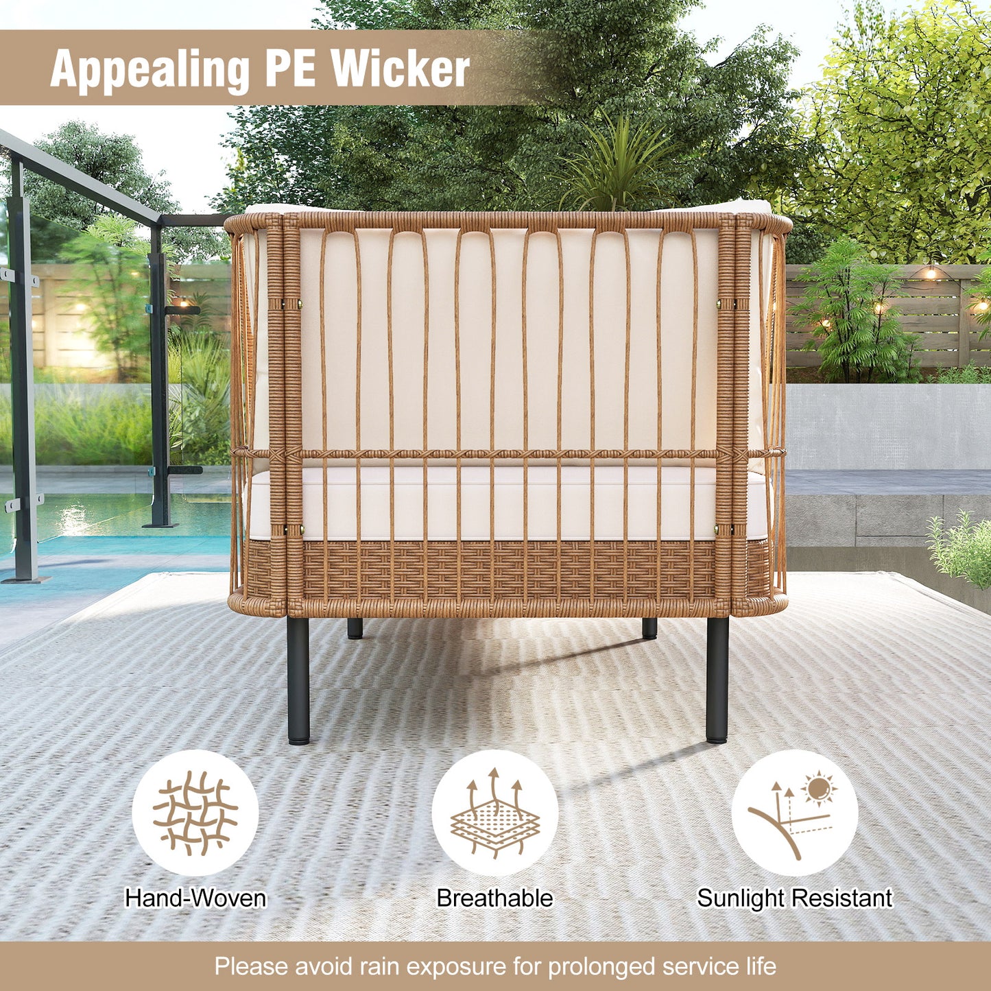 Patio Wicker Daybed Outdoor Boho Rattan Loveseat Sofa with Seat and Back Cushions, White Outdoor Sectionals at Gallery Canada