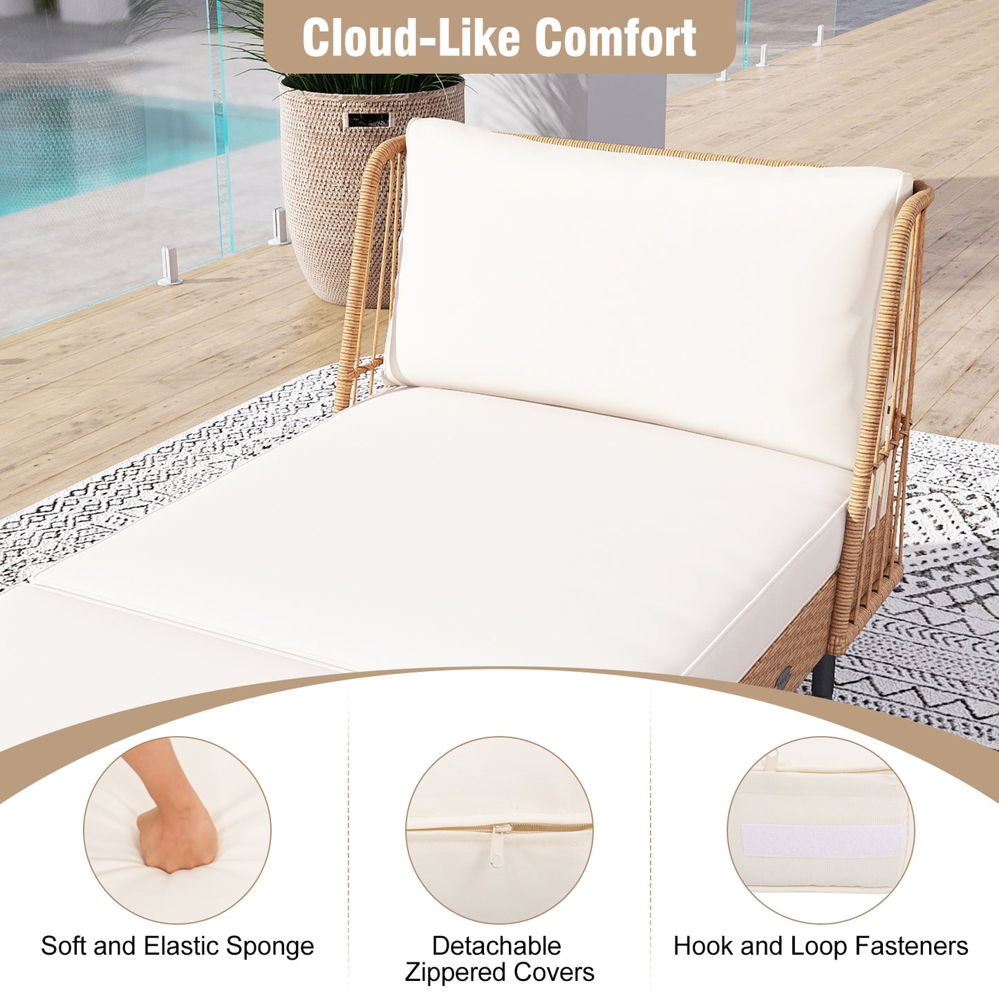 Patio Wicker Daybed Outdoor Boho Rattan Loveseat Sofa with Seat and Back Cushions, White Outdoor Sectionals at Gallery Canada