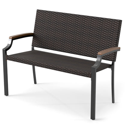 Patio Wicker Loveseat Chair with Acacia Wood Armrests and Metal Frame, Brown Patio Rocking Chairs & Gliders at Gallery Canada