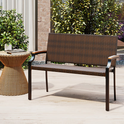 Patio Wicker Loveseat Chair, Acacia Wood Armrests, Metal Frame, Brown Patio Rocking Chairs & Gliders at Gallery Canada
