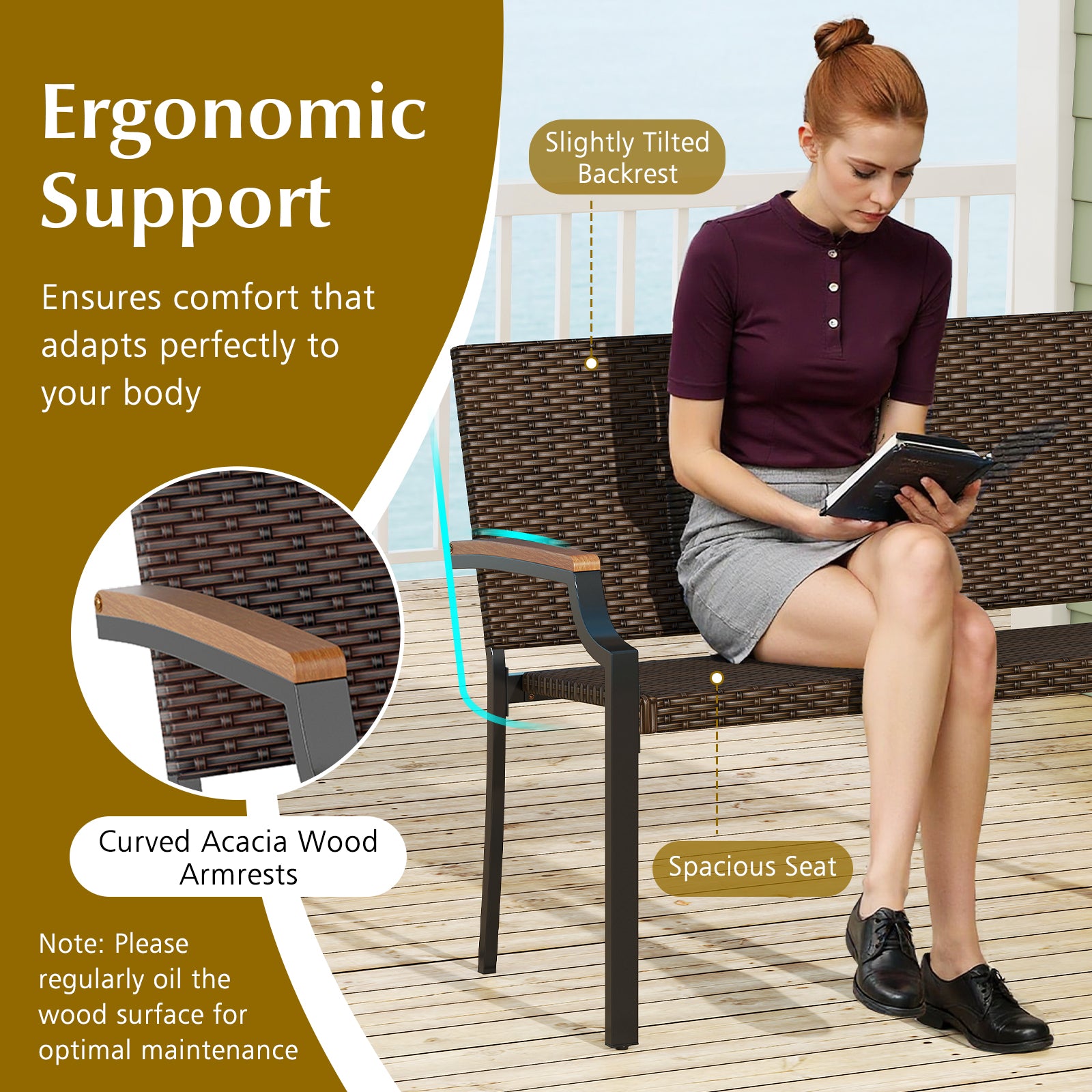 Patio Wicker Loveseat Chair, Acacia Wood Armrests, Metal Frame, Brown Patio Rocking Chairs & Gliders at Gallery Canada