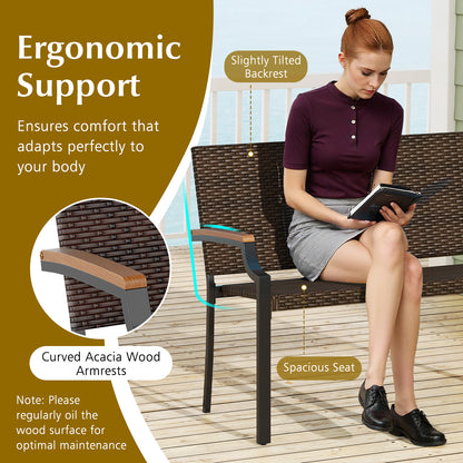 Patio Wicker Loveseat Chair, Acacia Wood Armrests, Metal Frame, Brown Patio Rocking Chairs & Gliders at Gallery Canada
