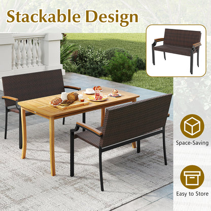Patio Wicker Loveseat Chair, Acacia Wood Armrests, Metal Frame, Brown Patio Rocking Chairs & Gliders at Gallery Canada