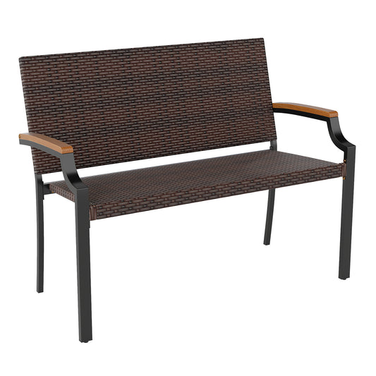 Patio Wicker Loveseat Chair, Acacia Wood Armrests, Metal Frame, Brown Patio Rocking Chairs & Gliders Brown at Gallery Canada