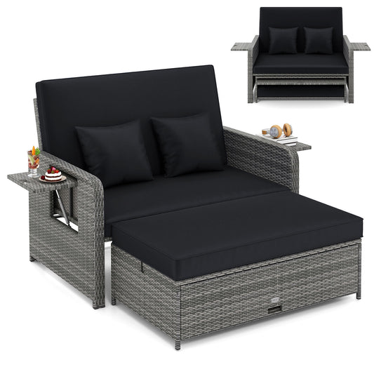 Wicker Loveseat Sofa With Ottoman, Side Tray, Black Patio Furniture Sets Black at Gallery Canada