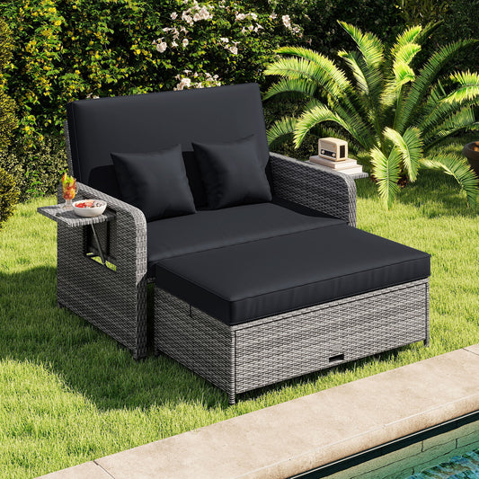Wicker Loveseat Sofa With Ottoman, Side Tray, Black Patio Furniture Sets Black at Gallery Canada