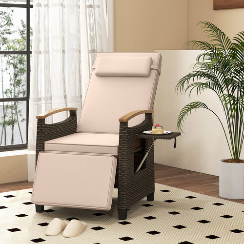 Patio Wicker Recliner Chair with Adjustable Backrest and Footrest, Brown