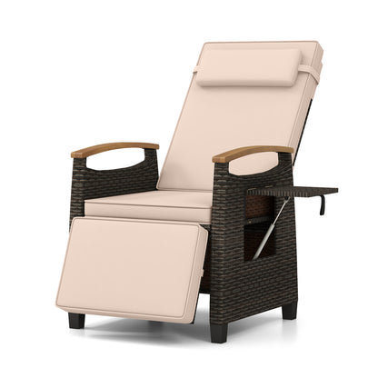 Patio Wicker Recliner Chair with Adjustable Backrest and Footrest, Brown Outdoor Chaise Lounges at Gallery Canada