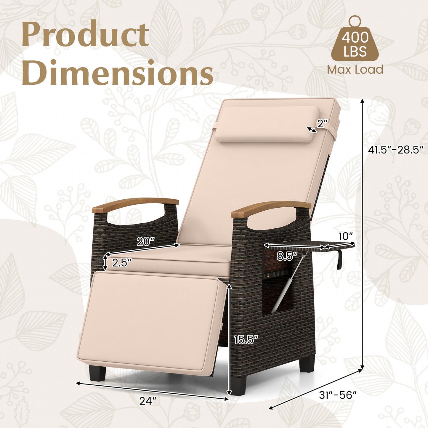 Patio Wicker Recliner Chair with Adjustable Backrest and Footrest, Brown Outdoor Chaise Lounges at Gallery Canada