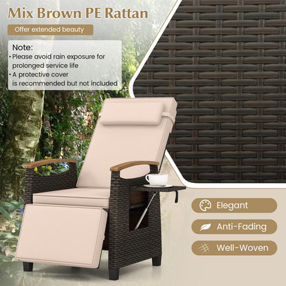 Patio Wicker Recliner Chair with Adjustable Backrest and Footrest, Brown Outdoor Chaise Lounges at Gallery Canada