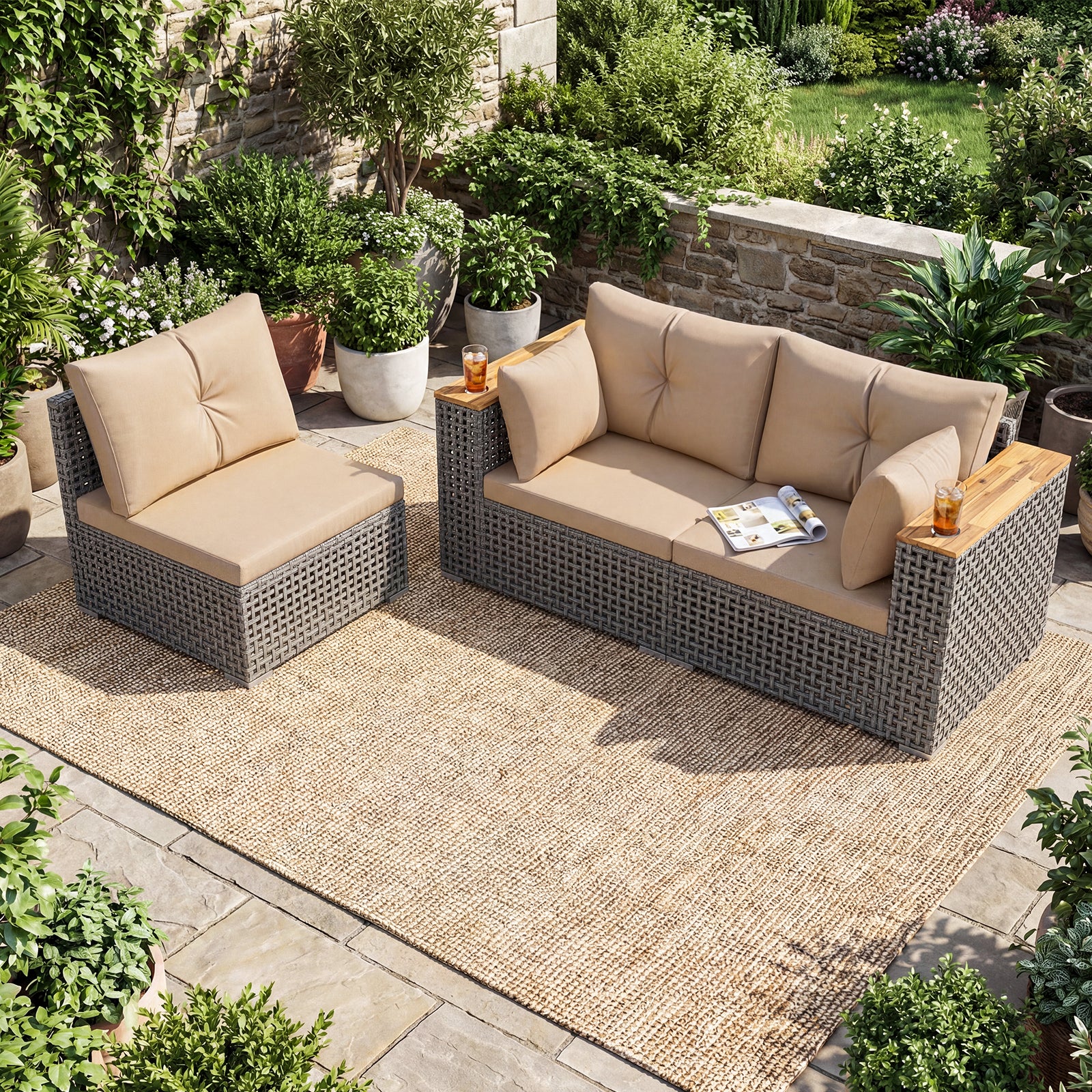 Patio Wicker Sectional Set, Armless & Corner Sofas, Beige Outdoor Sectionals at Gallery Canada