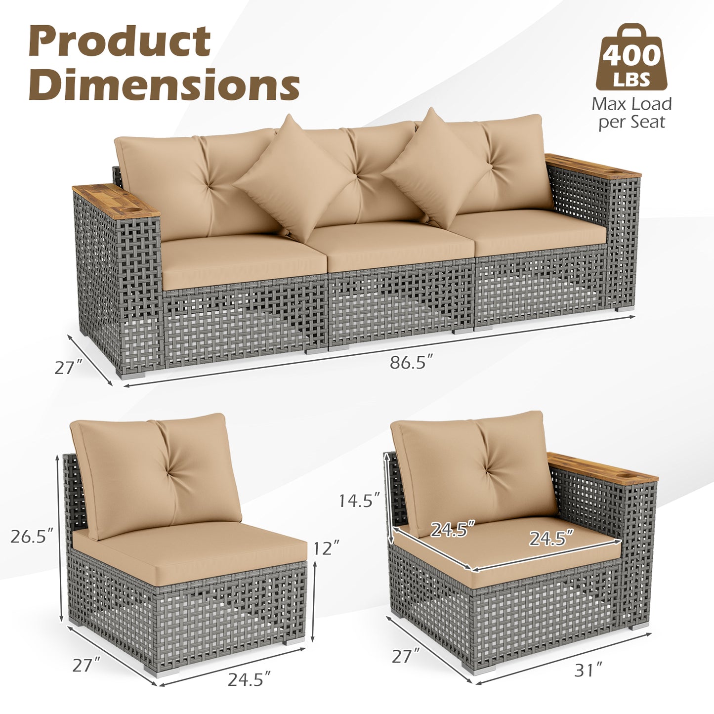 Patio Wicker Sectional Set, Armless & Corner Sofas, Beige Outdoor Sectionals at Gallery Canada