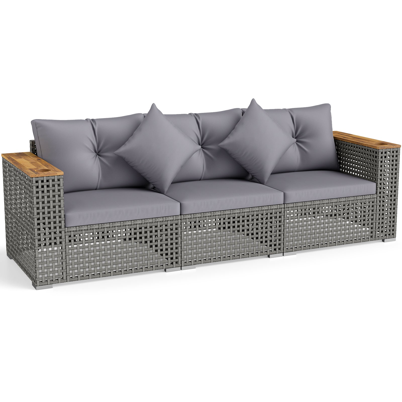 Wicker Sectional Set, 1 Armless and 2 Corner Sofas, Gray Outdoor Sectionals Gray at Gallery Canada