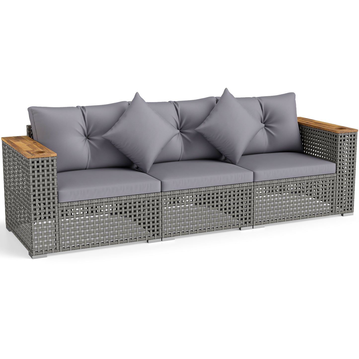 Wicker Sectional Set, 1 Armless and 2 Corner Sofas, Gray Outdoor Sectionals Gray at Gallery Canada