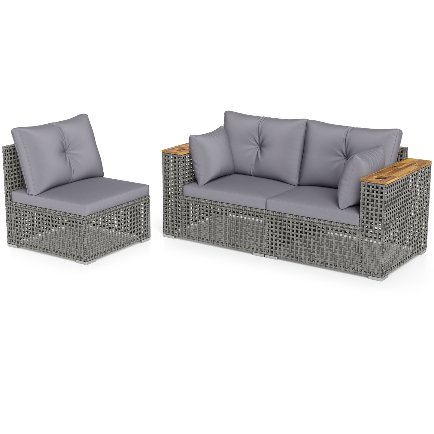 Wicker Sectional Set, 1 Armless and 2 Corner Sofas, Gray Outdoor Sectionals at Gallery Canada