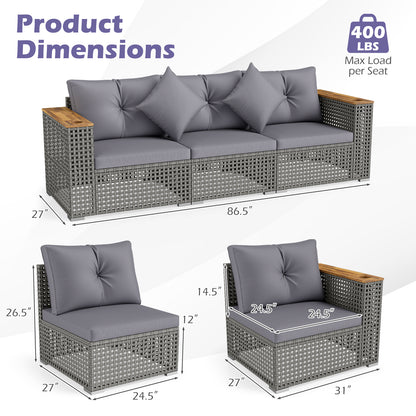Wicker Sectional Set, 1 Armless and 2 Corner Sofas, Gray Outdoor Sectionals at Gallery Canada