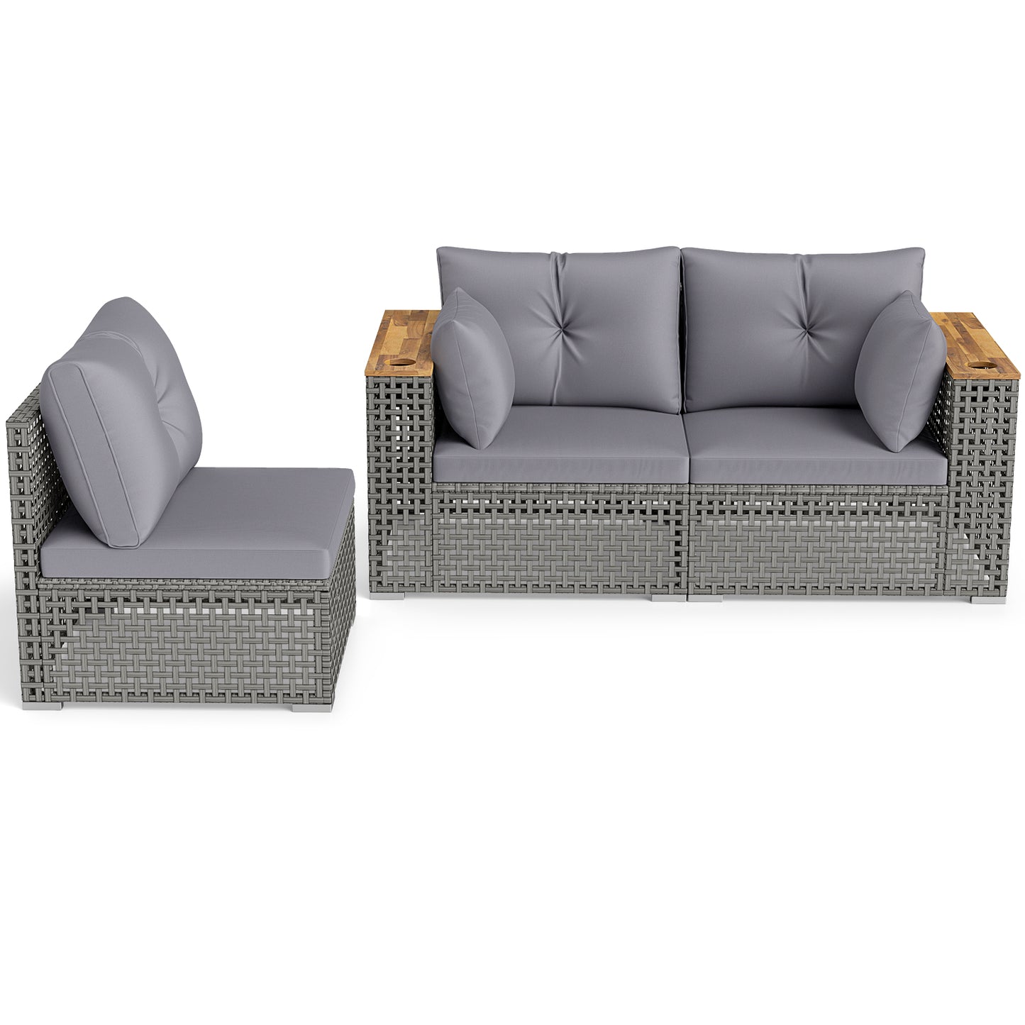 Wicker Sectional Set, 1 Armless and 2 Corner Sofas, Gray Outdoor Sectionals at Gallery Canada