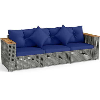 Patio Wicker Sectional Set, 1 Armless 2 Corner Sofas, Navy Outdoor Sectionals at Gallery Canada