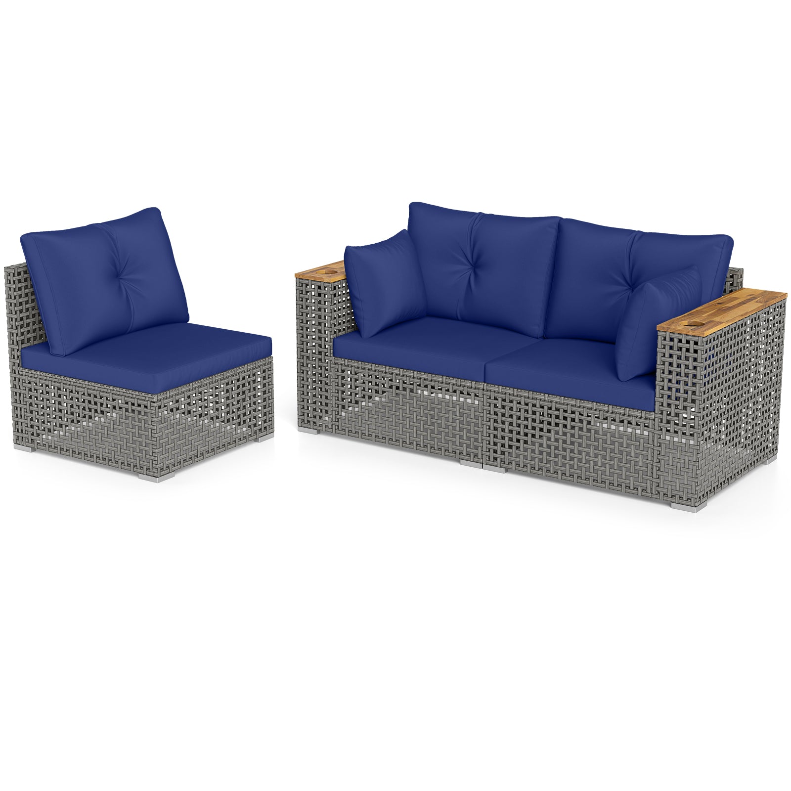 Patio Wicker Sectional Set, 1 Armless 2 Corner Sofas, Navy Outdoor Sectionals at Gallery Canada