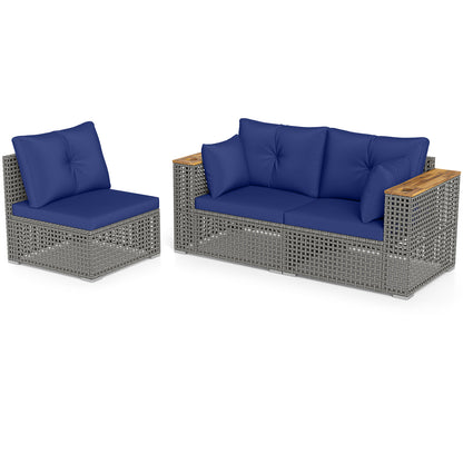 Patio Wicker Sectional Set, 1 Armless 2 Corner Sofas, Navy Outdoor Sectionals at Gallery Canada
