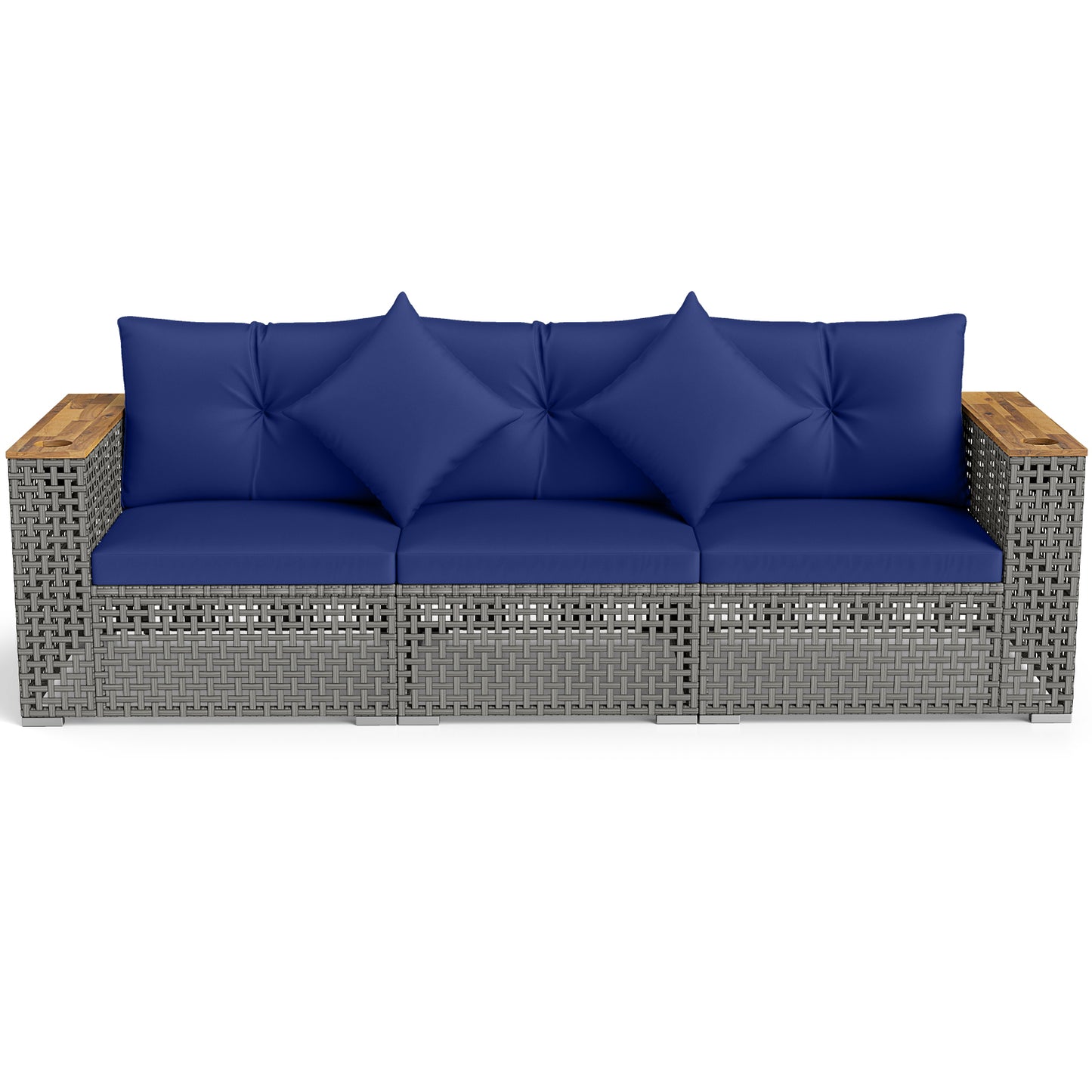 Patio Wicker Sectional Set, 1 Armless 2 Corner Sofas, Navy Outdoor Sectionals at Gallery Canada
