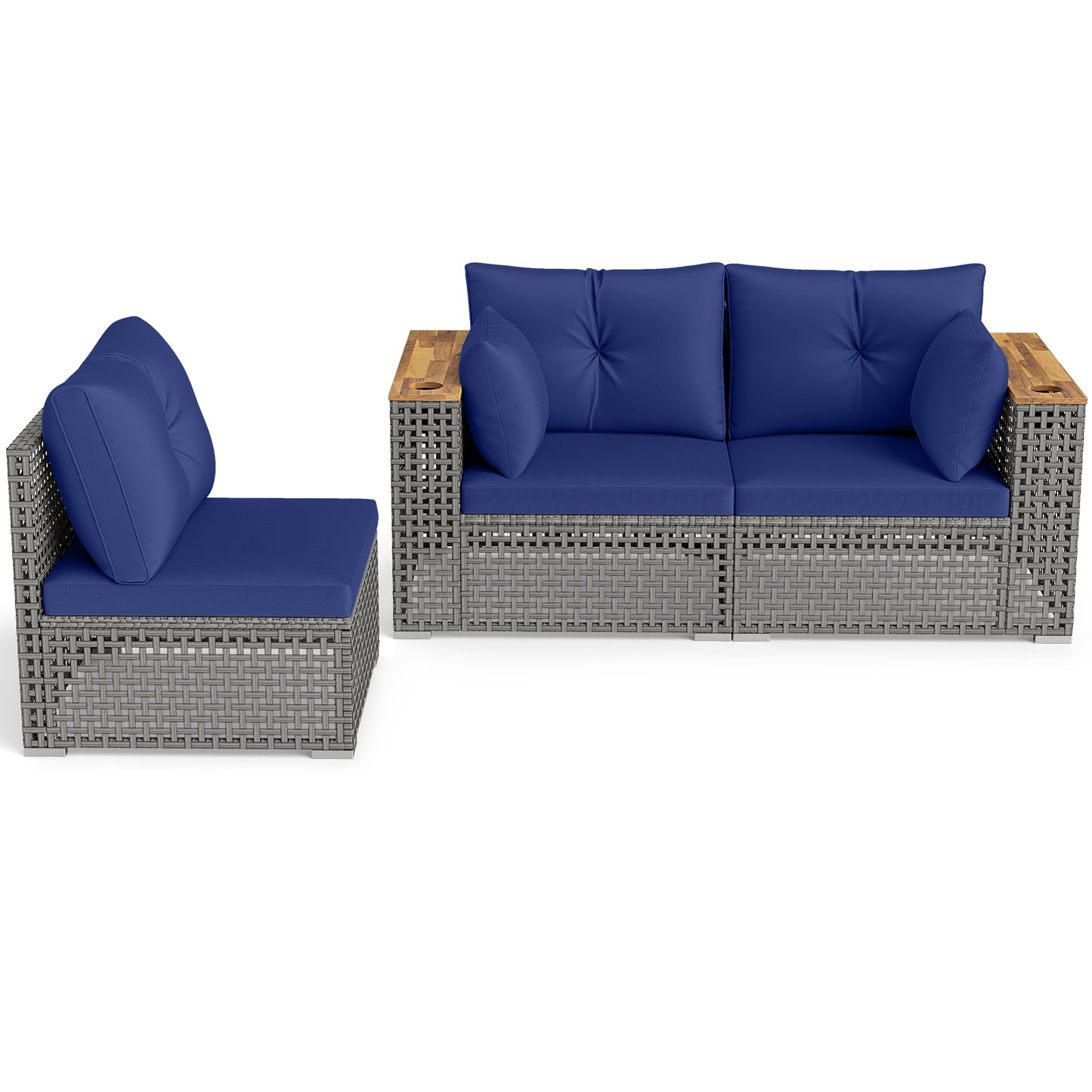 Patio Wicker Sectional Set, 1 Armless 2 Corner Sofas, Navy Outdoor Sectionals at Gallery Canada