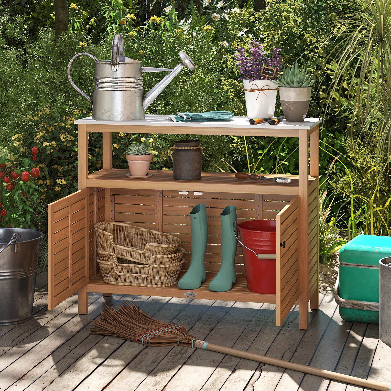 Patio Wood Storage Cabinet, Outdoor Acacia Wood Buffet Cabinet Outdoor & Patio Furniture at Gallery Canada