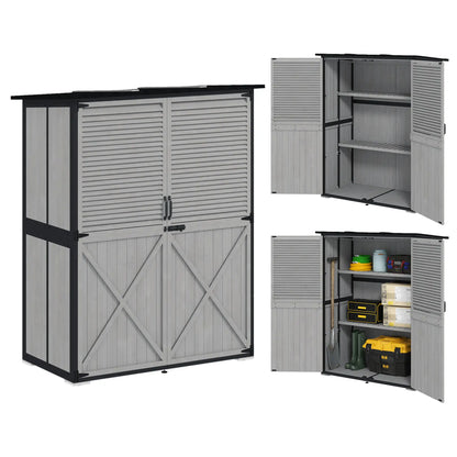 Outdoor Storage Cabinet, Wood Garden Shed, Steel Frame, Asphalt Roof, 2 Shelves, Lockable Doors, Grey Sheds at Gallery Canada