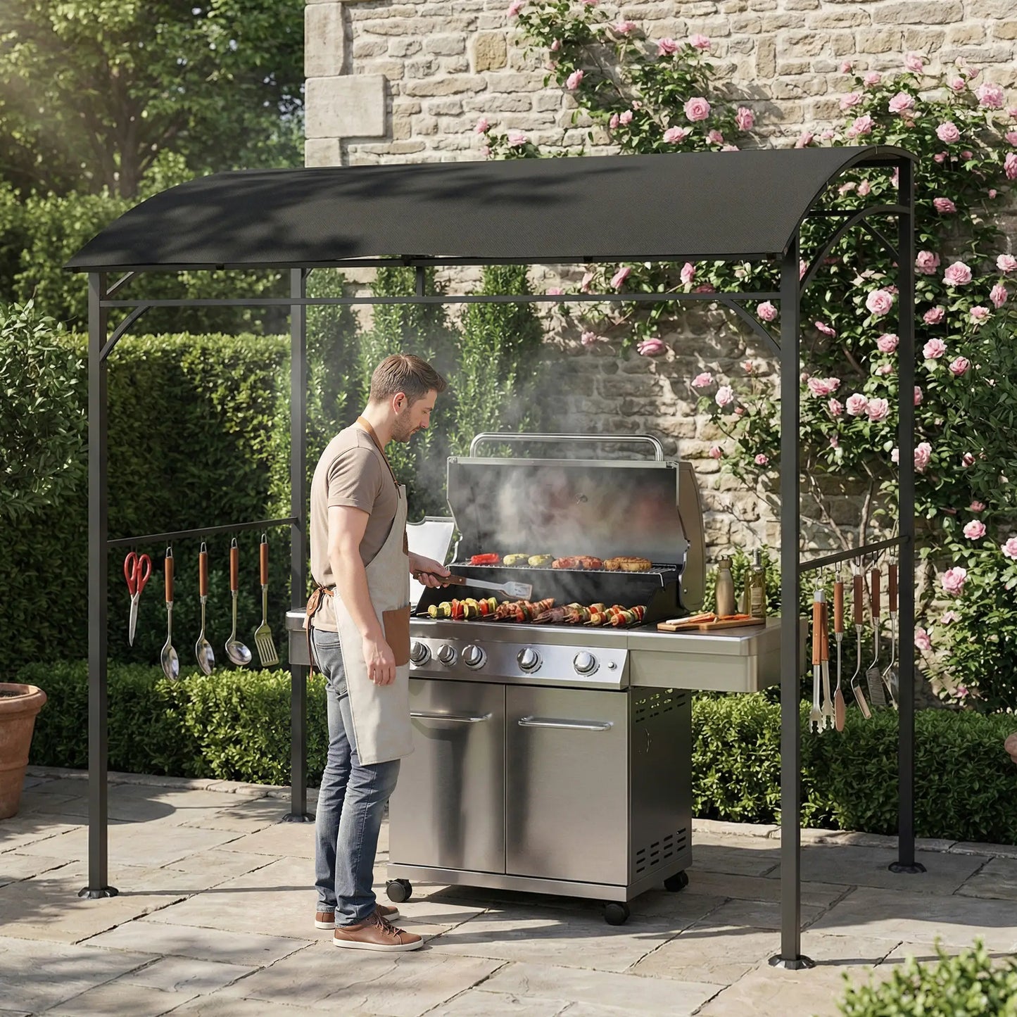 7' x 5' Black Garden Grill Canopy, BBQ Gazebo Tent With Steel Frame, Black BBQ Grill Gazebos at Gallery Canada