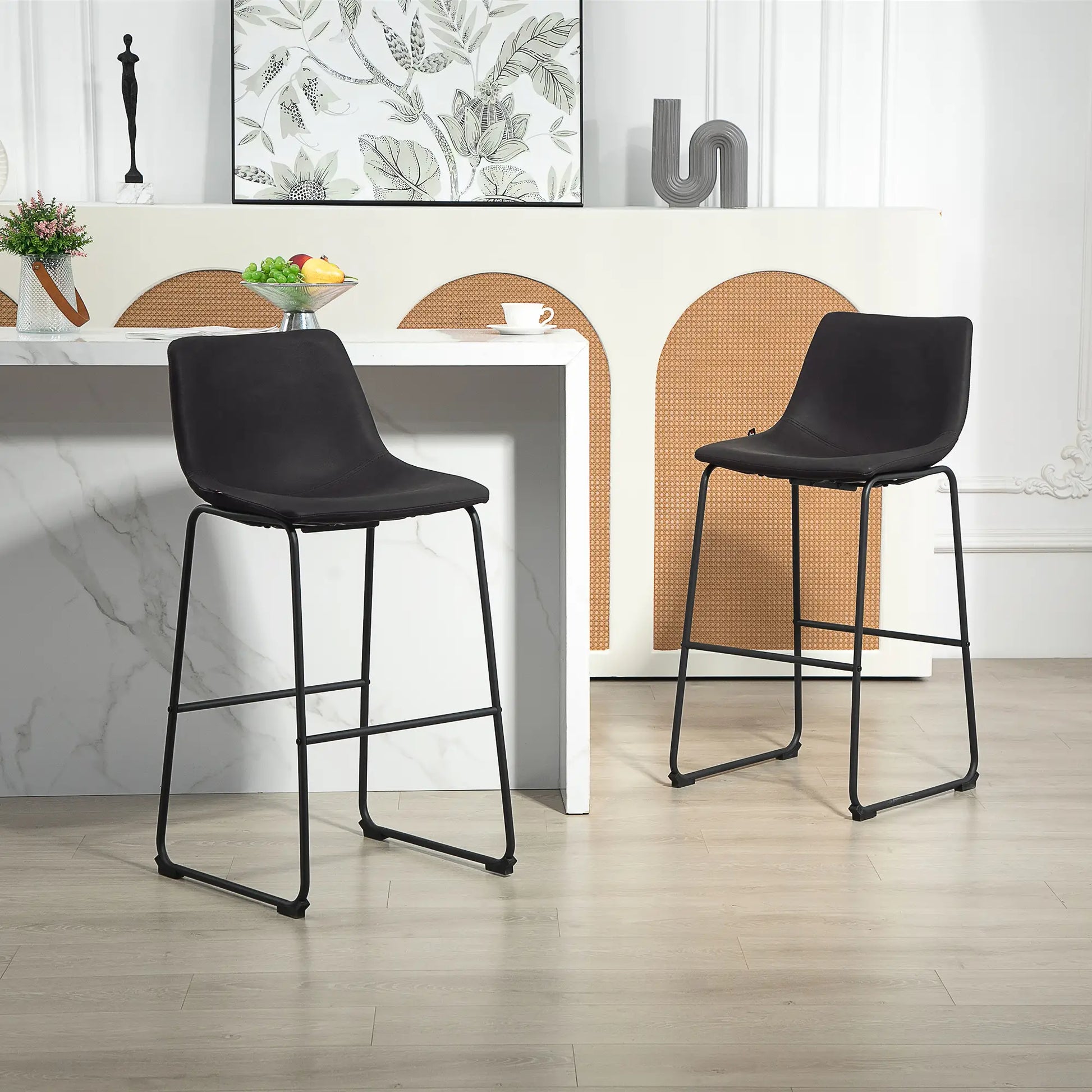 Vintage PU Leather Counter Height Bar Stools, Set of 2, Dark Brown Bar Stools at Gallery Canada