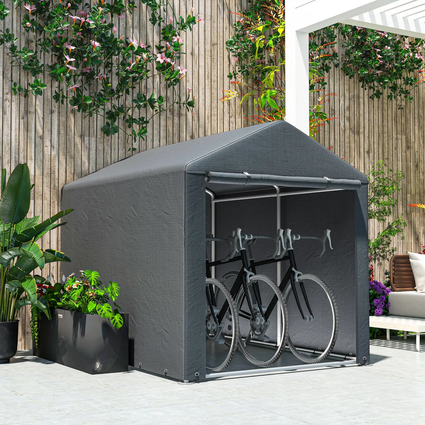 Portable Bicycle Shed, Galvanised Steel Frame, Large Door, Waterproof, Dark Grey Sheds at Gallery Canada