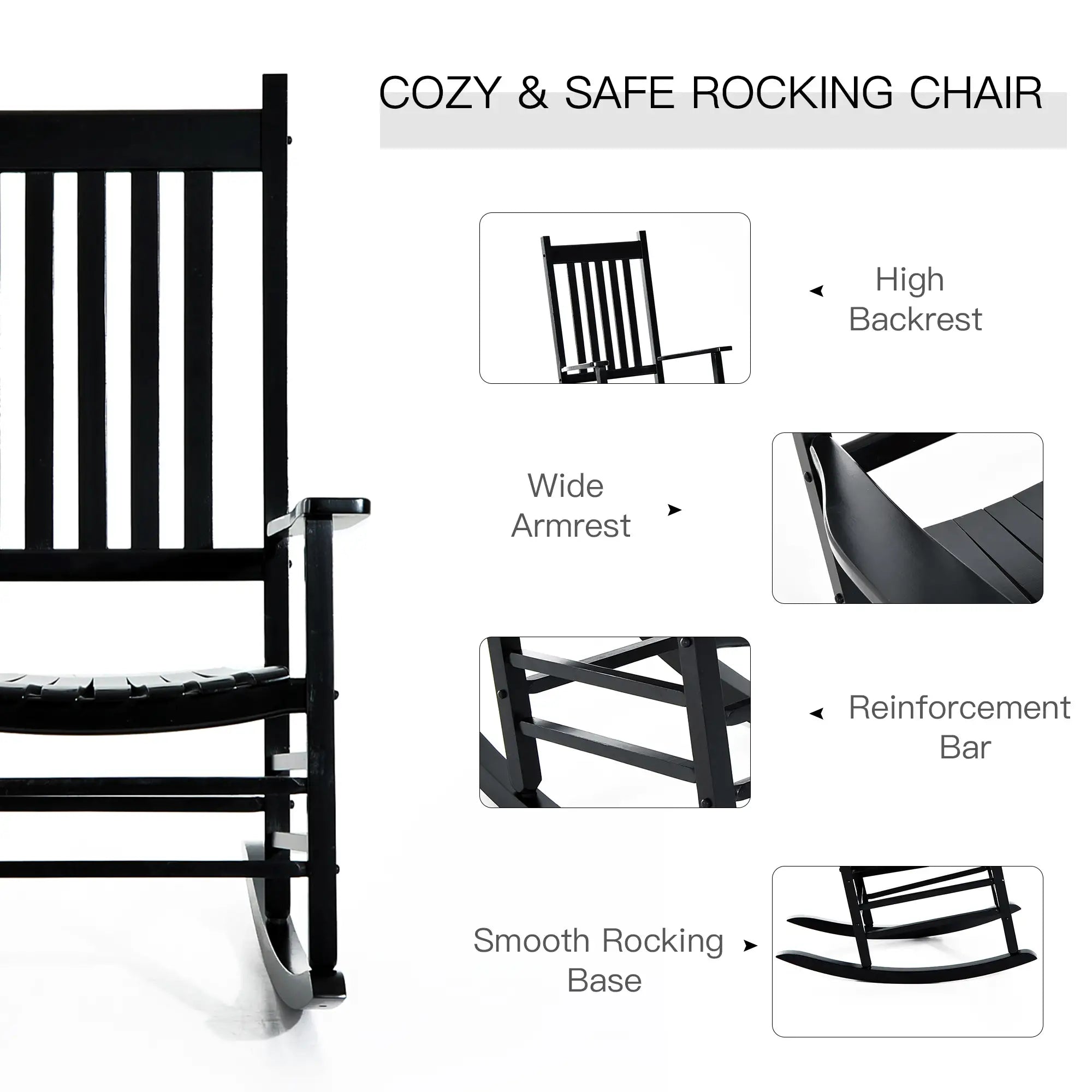 Wooden Porch Rocking Chair, Outdoor Patio Rocker, Black Outdoor Rocking Chairs at Gallery Canada