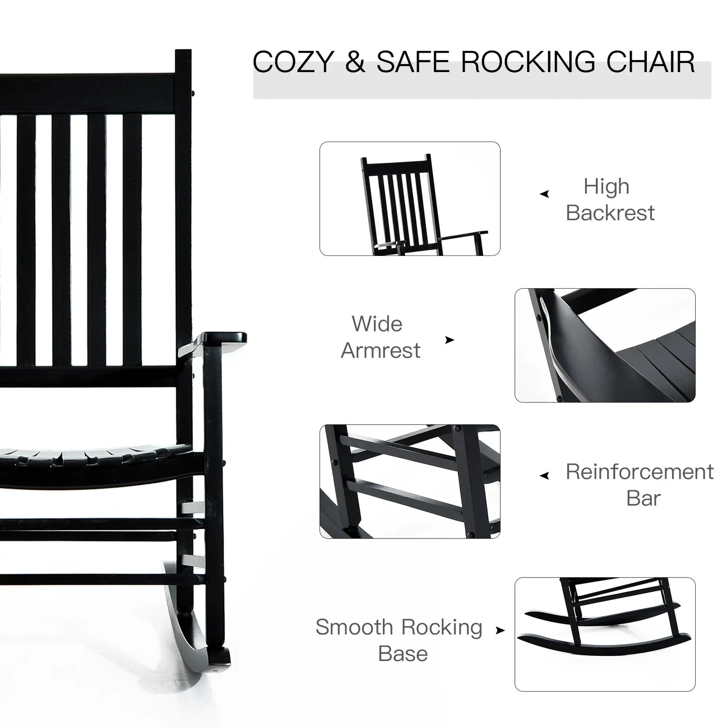 Wooden Porch Rocking Chair, Outdoor Patio Rocker, Black Outdoor Rocking Chairs at Gallery Canada