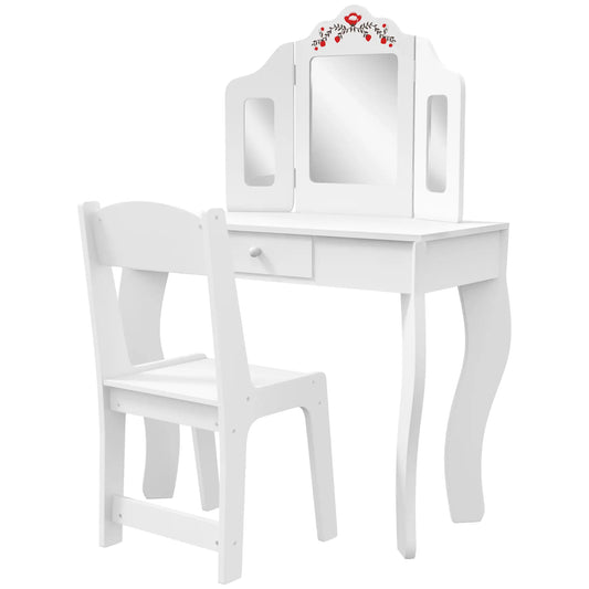 Kids Vanity Set, Dressing Table with Mirror, Drawer, Ages 3-8, White Toy Vanity White at Gallery Canada