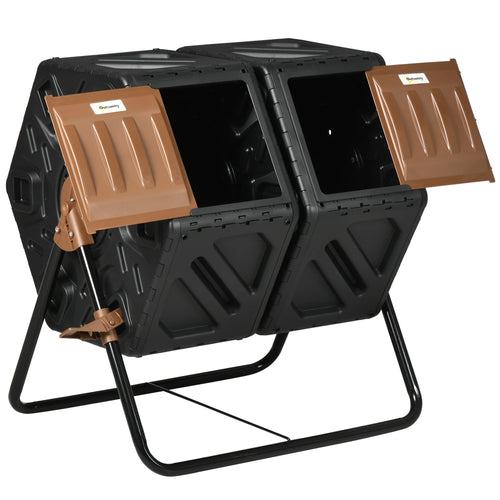 Rotating Composter, Dual Chamber, 34.5 Gallon, Brown