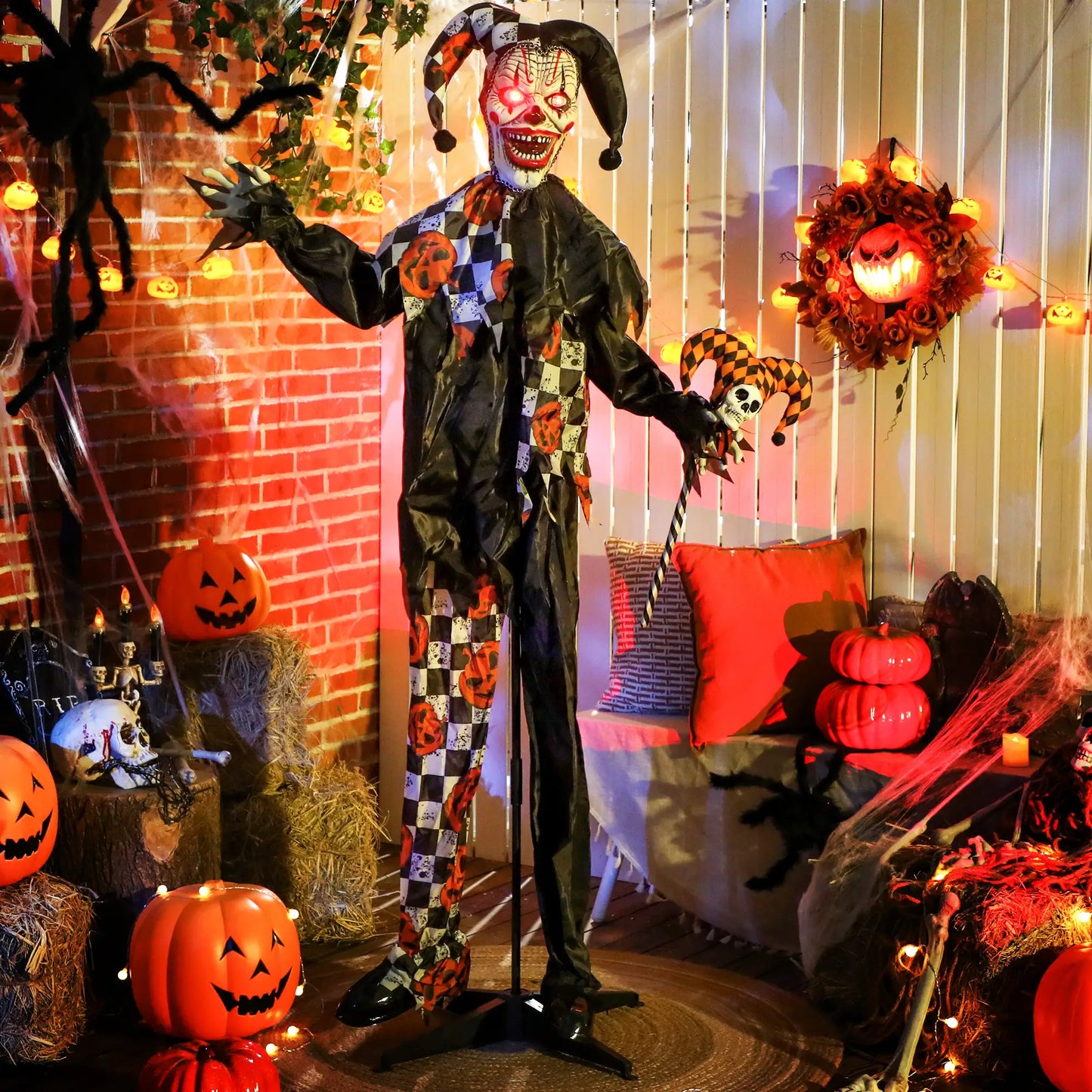 Life Size Animated Clown, Red Light Up Eyes, Sound Activated Decorations, Red Halloween Decorations at Gallery Canada