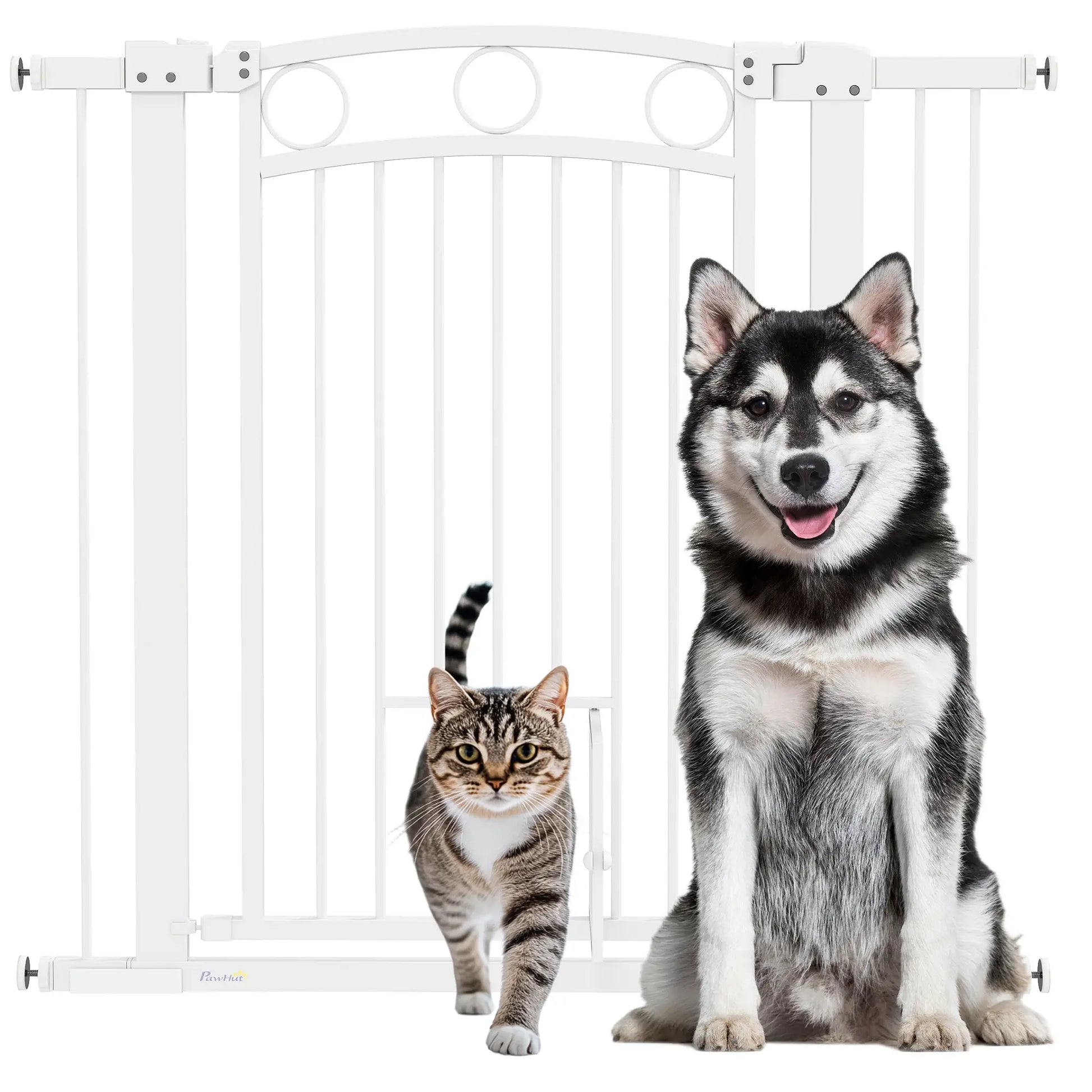 38" Extra Tall Dog Gate With Cat Door, 2 Extension Kits, 30"-41" Width Houses, Kennels & Pens at Gallery Canada