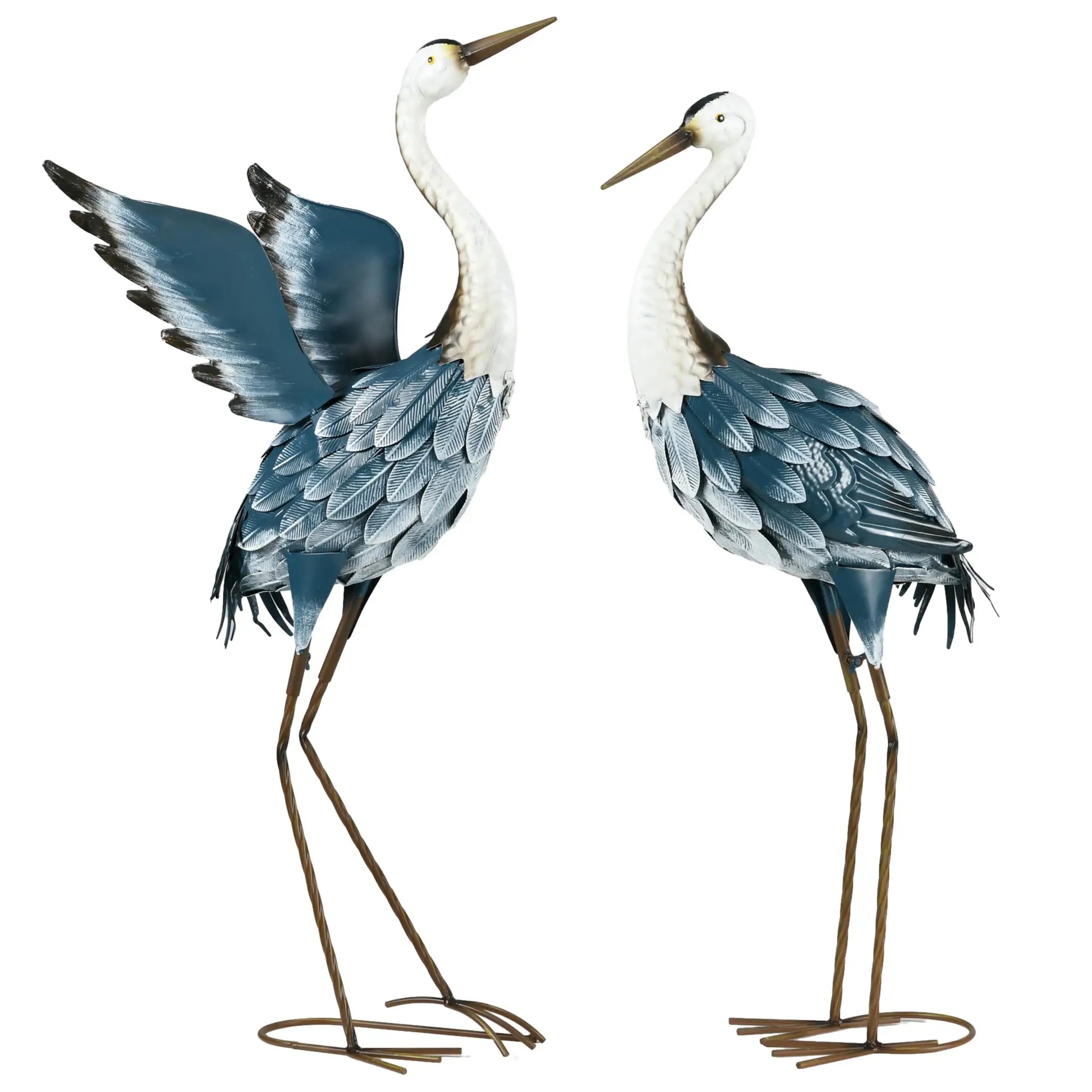 Set of 2 Garden Sculptures, Heron Statues, 29" & 27.5", Blue Garden Decor Blue, White at Gallery Canada