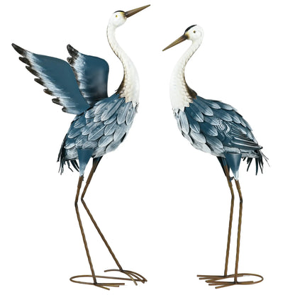 Set of 2 Garden Sculptures, Heron Statues, 29" & 27.5", Blue Garden Decor Blue, White at Gallery Canada