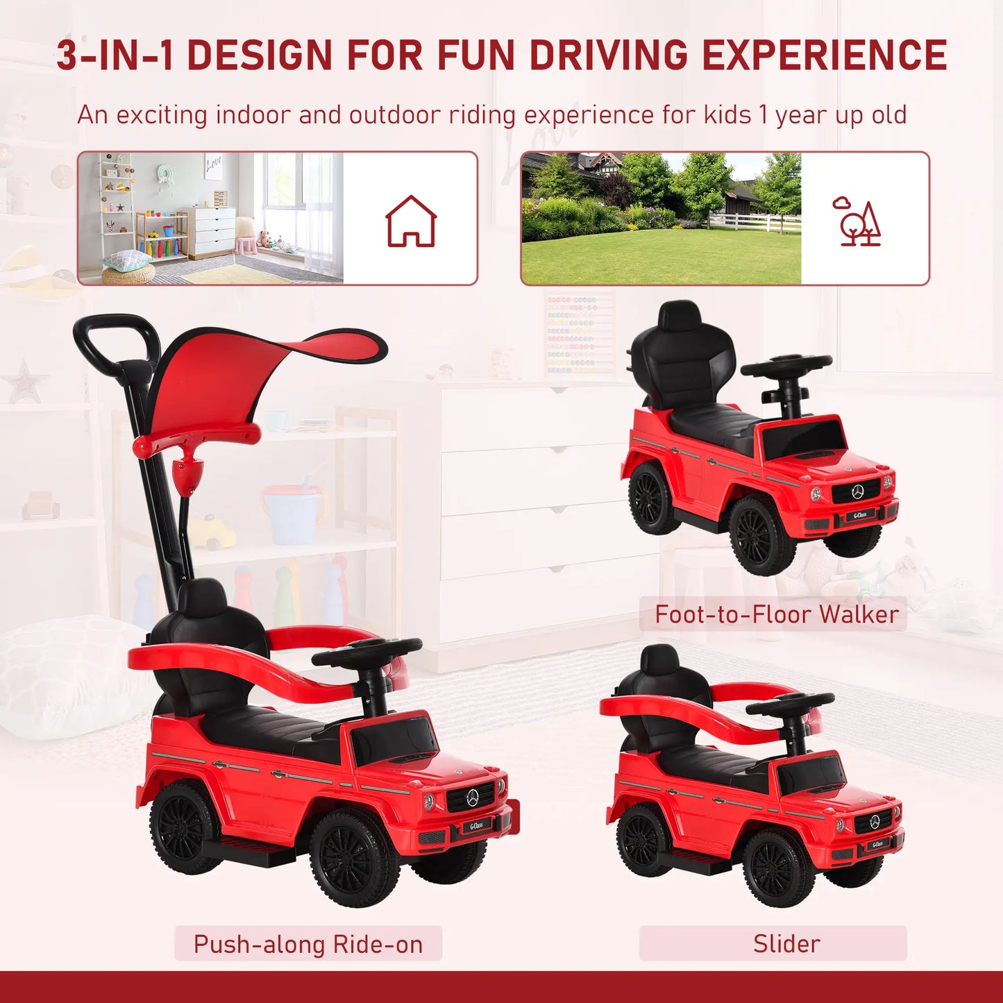 G350 Licensed Push Car, 3-in-1 Toddler Sliding Car, Red Electric Ride On Toys at Gallery Canada